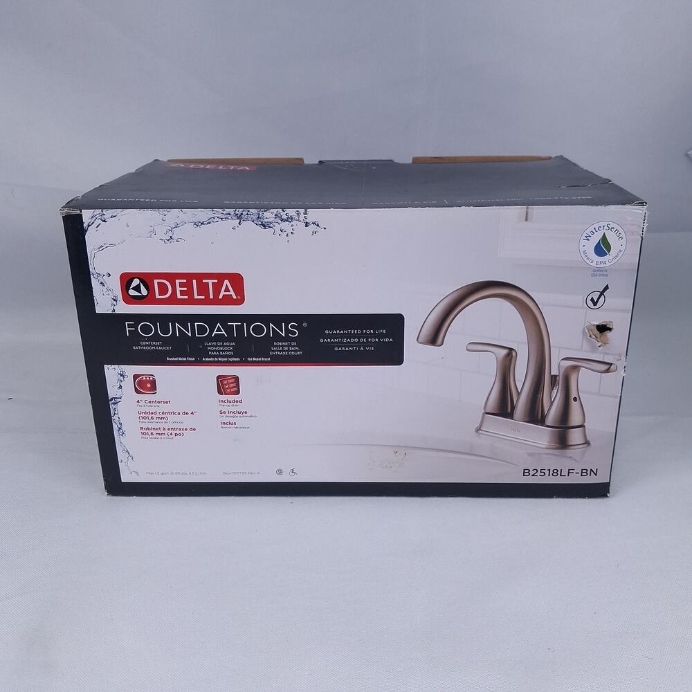 DELTA B2518LF-BN Foundations Centerset Bathroom Faucet Brushed Nickel WaterSense